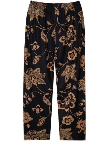 Women's Plus Size Floral Print Sleep Pants, Elastic High Waist