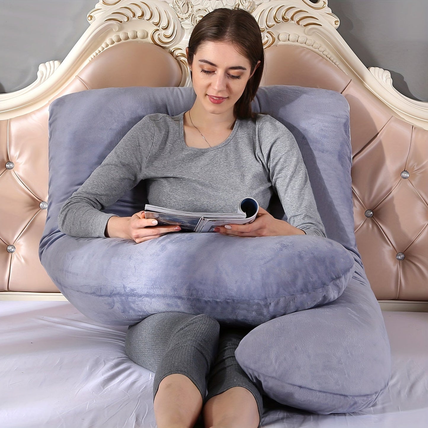 Maternity Pillow Set includes a 1pc U-shaped pillow with removable and washable cover. This large cushion waist pillow can also be used as a throw pillow.