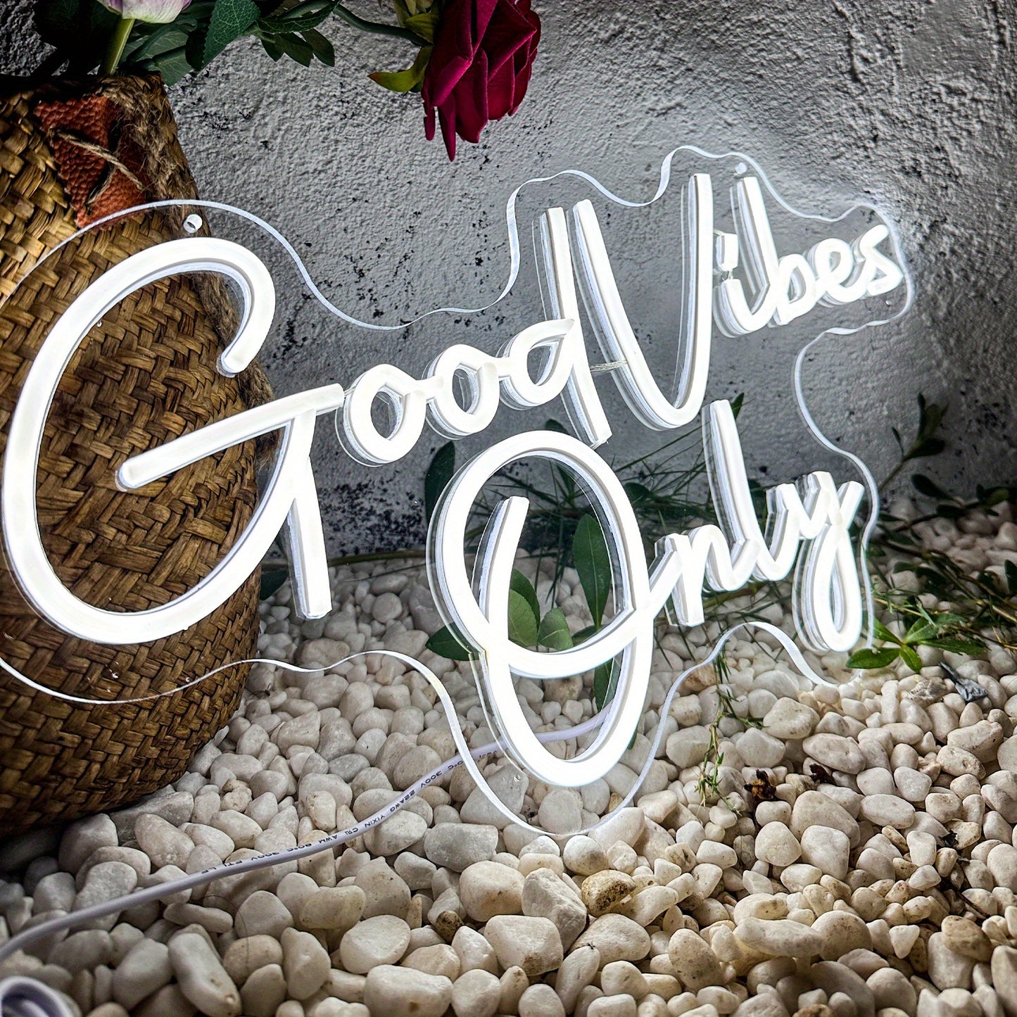 1pc Good Vibes Only LED Neon Wedding Scene Lights, perfect for adding a romantic ambiance to any room or space. Ideal for parties, bedrooms, shops, bars, or as a unique gift. Can be easily mounted on the wall.