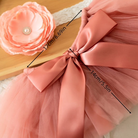 Newborn Girls' Ballet Skirt and Headband Set in Rose Gold Tulle - Featuring Floral Hairband and Fluffy Tutu for Photo Shoots and Special Occasions - Perfect Infant Ballet Costume Gift Set