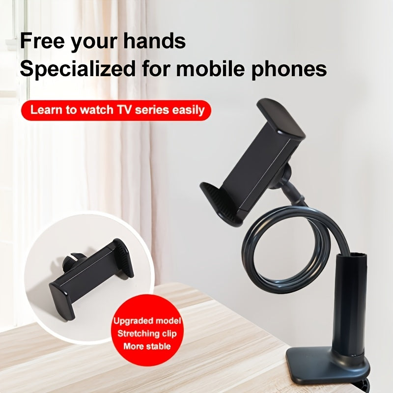 Long arm lazy holder clip for mobile phone with soft grip, 360° rotation, stable and non-shaking design to release hands.