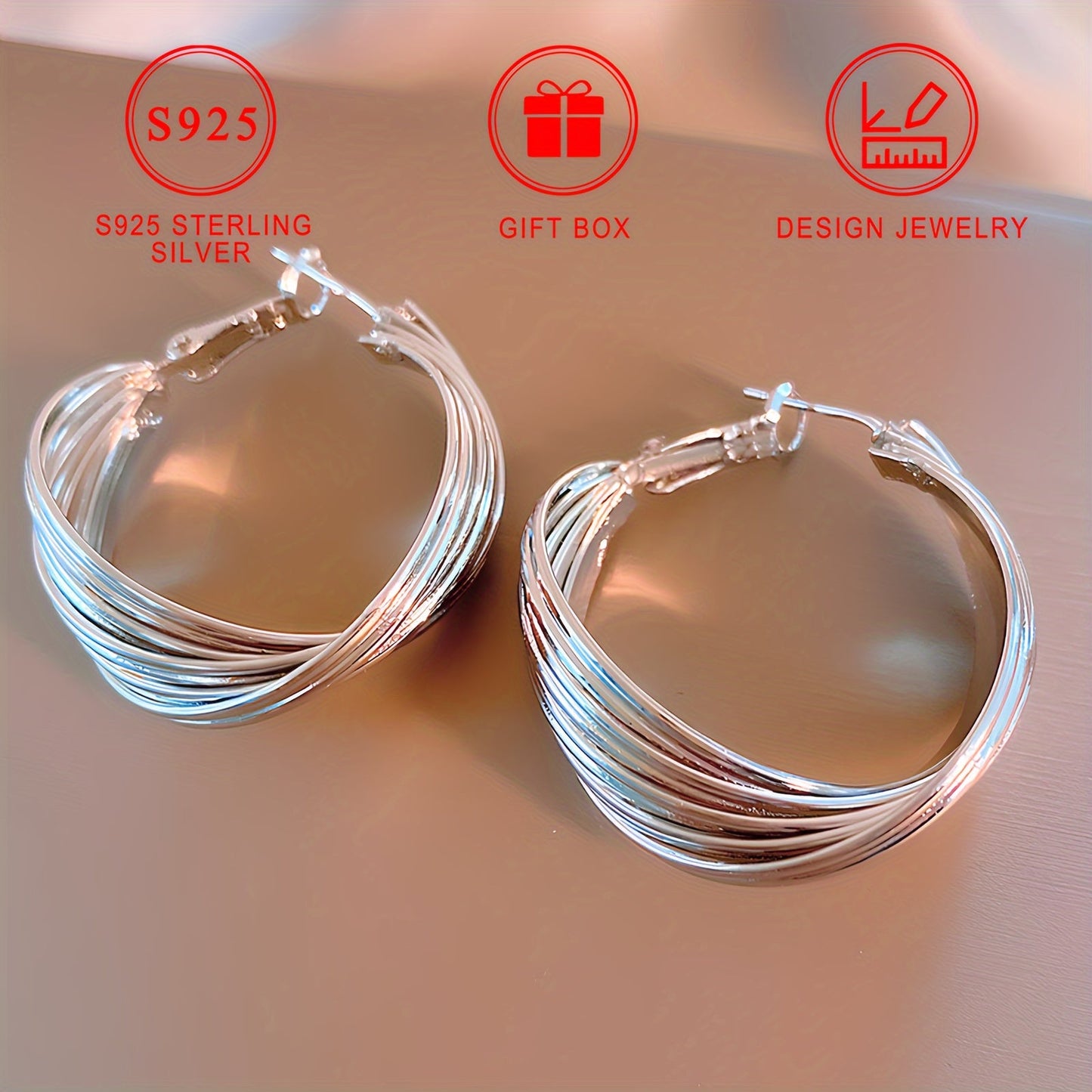 S925 Pure Silver Women's Large Earrings, 8.5g, with Low Allergy Electroplated 18K Gold Plating. Features European and American Classic Geometric Design. Perfect for Daily Wear, Parties, and Holiday Gifts. Comes in a Gift Box.