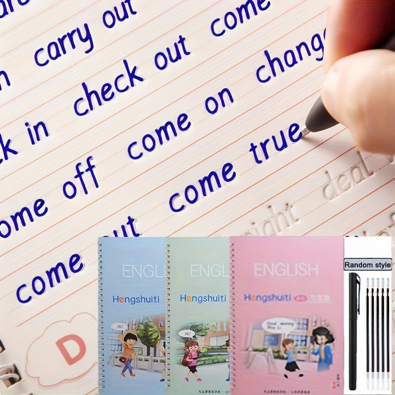 English Handwriting Practice Set with Writing Tools and Reusable Calligraphy Alphabet Book.