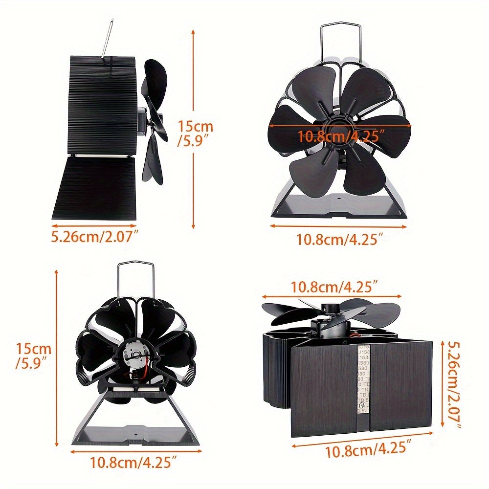 6-blade heat powered fireplace fan for mini stove, log wood burner, and eco-friendly heat distribution in your home during the cold winter months. Stay warm and cozy with this quiet fireplace fan.