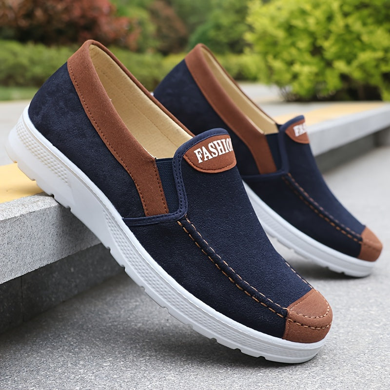 Men's slip-on casual sports sneakers with solid color, lightweight fabric upper, non-slip sole, and breathable insole for outdoor running and daily wear in spring and fall.