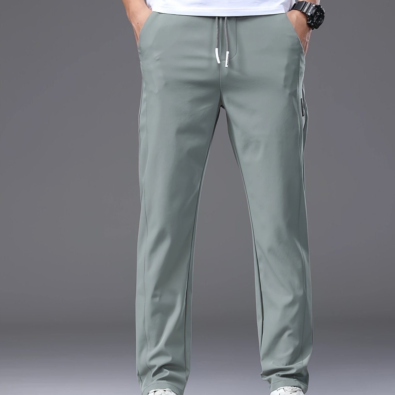 Men's slim fit drawstring sports pants, lightweight quick-dry trousers for summer leisure wear.