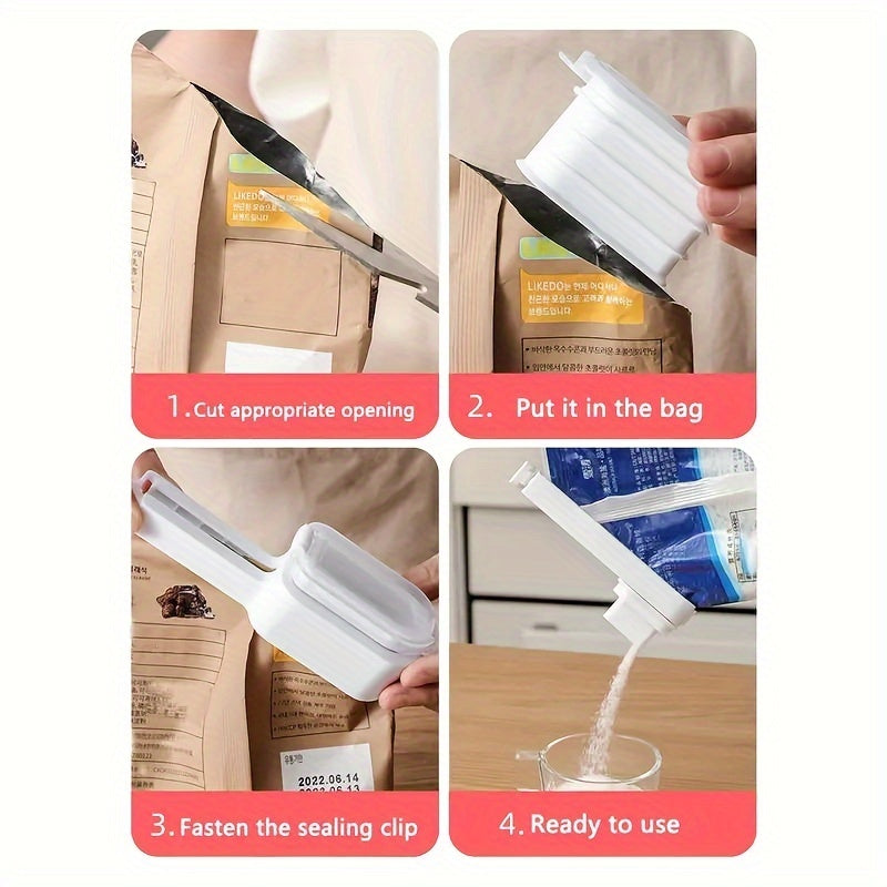 Set of 4 Food Sealing Bags with Moisture-Proof Sealing Clips and Pour Spouts, Airtight Clips for Keeping Food Fresh, Ideal for Plastic and Snack Bags, Perfect for Organizing and Storing in the Kitchen, Essential Kitchen Accessory