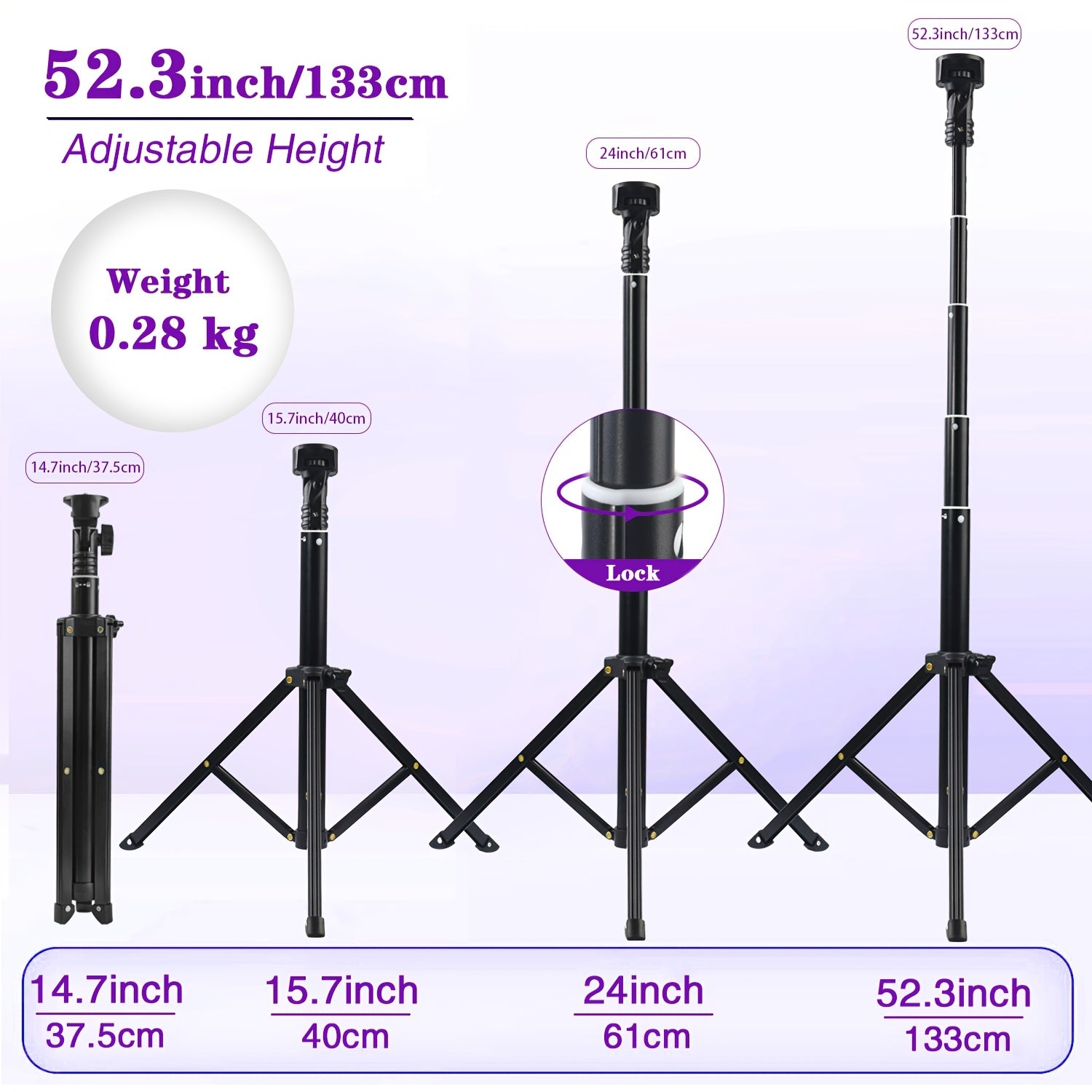 A 132.08 cm tripod with a 25.4 cm ring light, expandable and dimmable LED selfie light for makeup, live streaming, and photography.