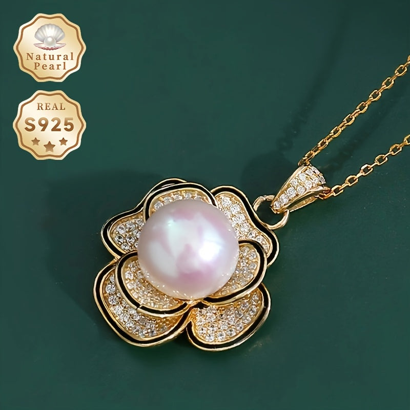 MUFAN Vintage Elegant Freshwater Pearl Pendant Necklace featuring a Natural Zirconia June Birthstone. This Women's Fashion Jewelry is perfect for everyday wear or as a thoughtful gift. The necklace showcases a 10-11mm Pearl on a S925 Silver Chain, and