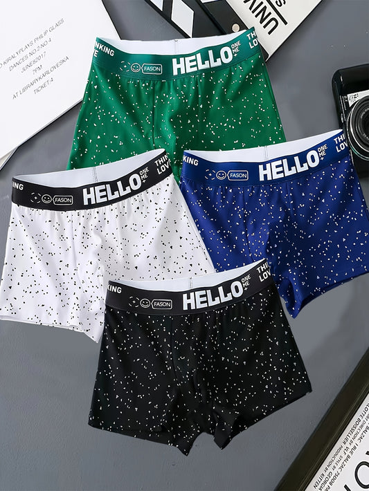 4 men's boxer briefs with soft, sweat-wicking fabric and stylish star print design.