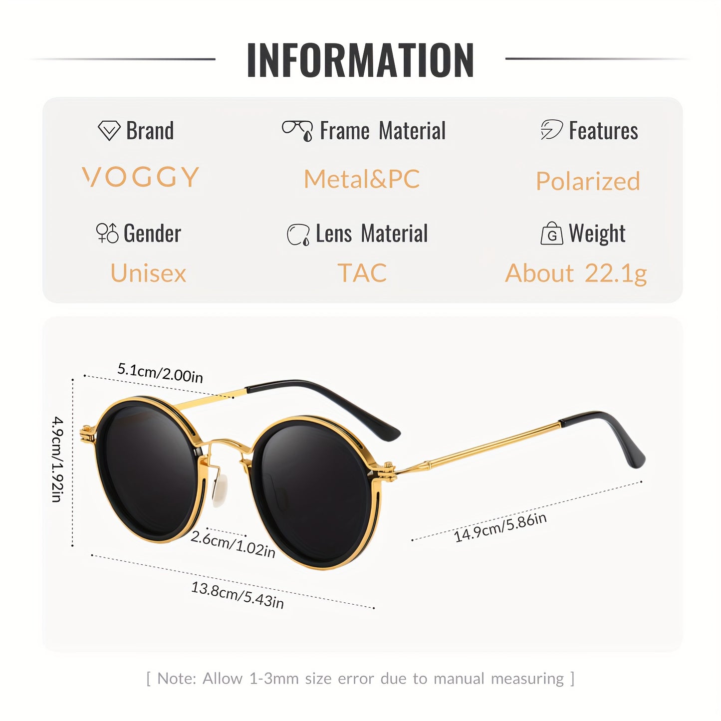 VOGGY Retro Metal Polarized Fashion Glasses - Black Frame with Brown Tortoiseshell Accents, Stylish Round Design for Men & Women. Ideal for Driving, Fishing, Cycling, Hiking & Outdoor