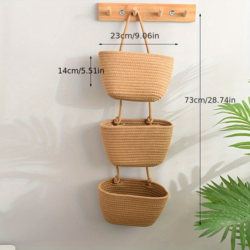 Foldable 3-Layer Wall Hanging Storage Basket for Cosmetics, Toiletries, Underwear, Socks, and More