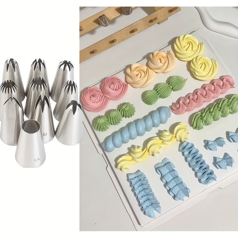 Durable and Easy to Clean Stainless Steel Icing Piping Tips Set - Includes 10pcs Cake Decorating Nozzles for Cupcakes, Cookies, and Cream Puffs - Food Grade Safe Baking Tools for Pastry and Desserts