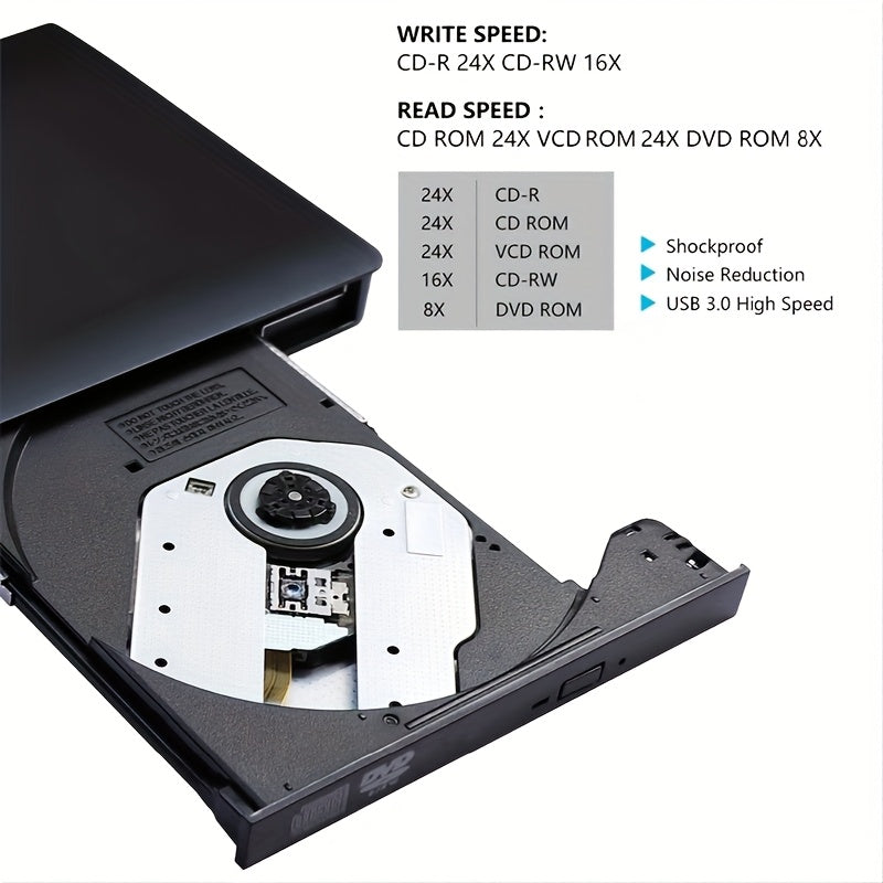 BIKILI USB 3.0 Portable DVD/CD player for Laptop, Desktop, Windows, Linux, Mac, iOS. Battery not included.