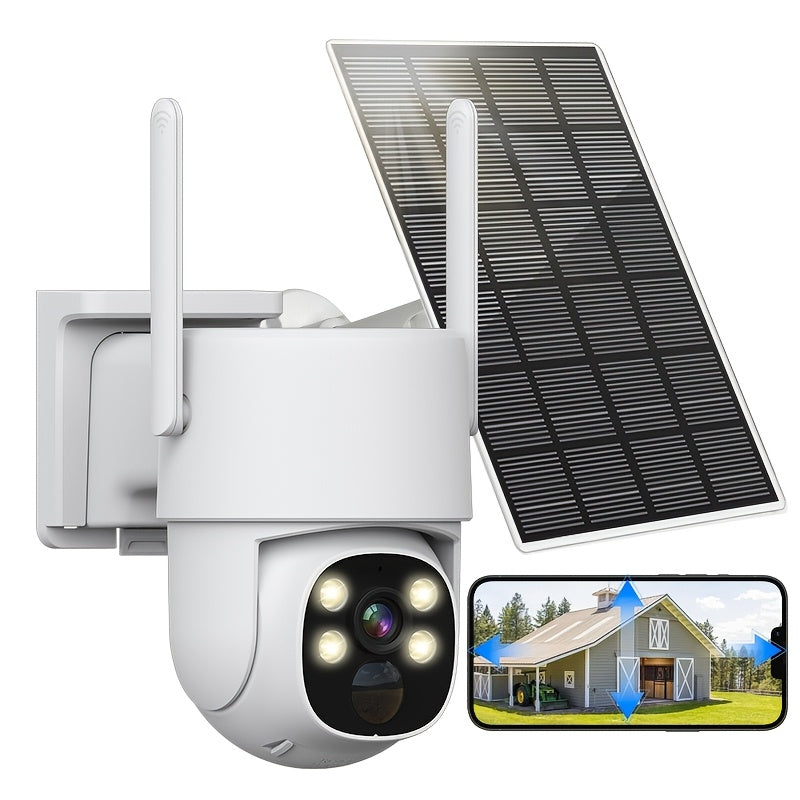 Introducing the ZHXINSD 4MP Solar-Powered Outdoor Security Camera, equipped with Wireless WiFi, 2.4G technology, Two-Way Audio, Color Night Vision, Motion Detection, Rechargeable Battery, USB Charging, and IP65 Waterproof rating. (SD/Cloud storage not