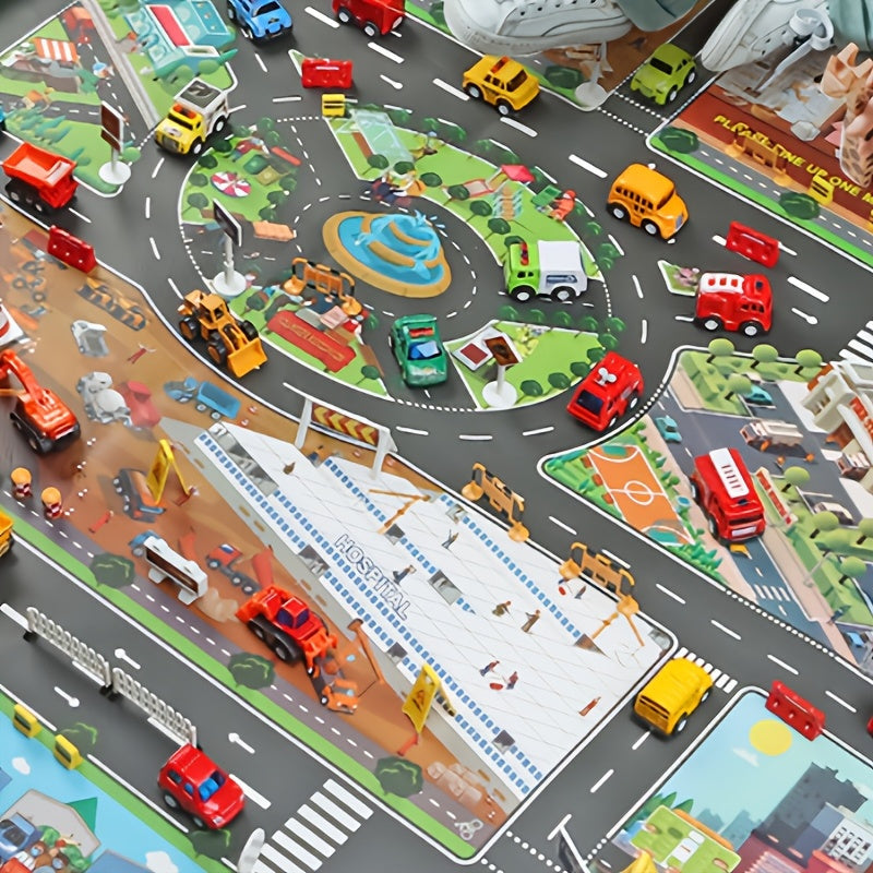 City-themed game mat with waterproof coating for traffic and epidemic prevention engineering.