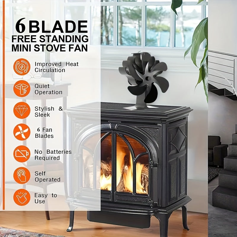 Efficient Heat Circulation in Wood Burning Fireplaces with our Quiet 6-Blade Stove Fan - Powered by Heat