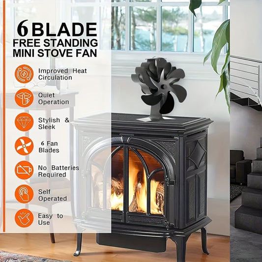 Efficient Heat Circulation in Wood Burning Fireplaces with our Quiet 6-Blade Stove Fan - Powered by Heat