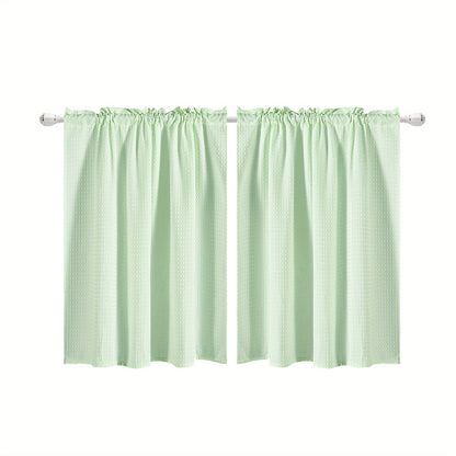 Set of 2 Waffle Weave Half Window Curtains. Waterproof Small Window Curtains for Bathroom, Ideal for Coffee Shops and Kitchens.