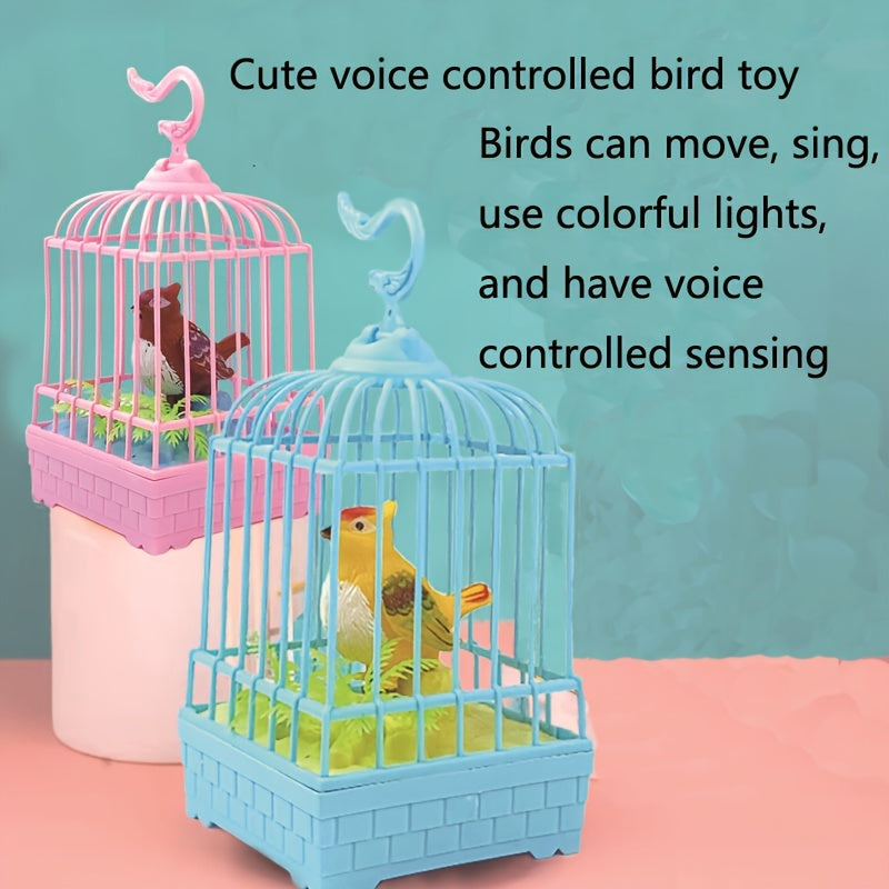 Voice-controlled LED birdcage with sound & light features in pink or blue. Made of durable PP material. Ideal for pet birds.