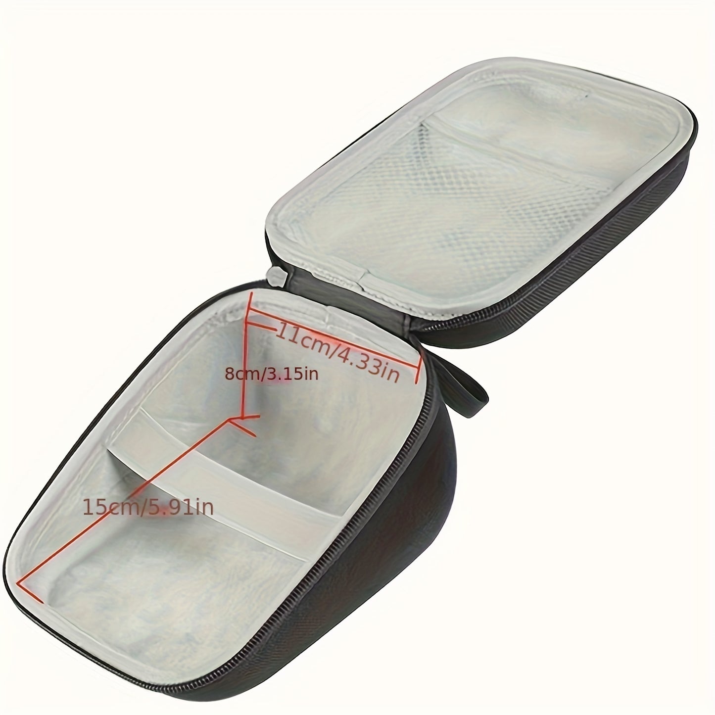 Portable blood pressure monitor case with strap for home use, organizing cuffs and digital devices.