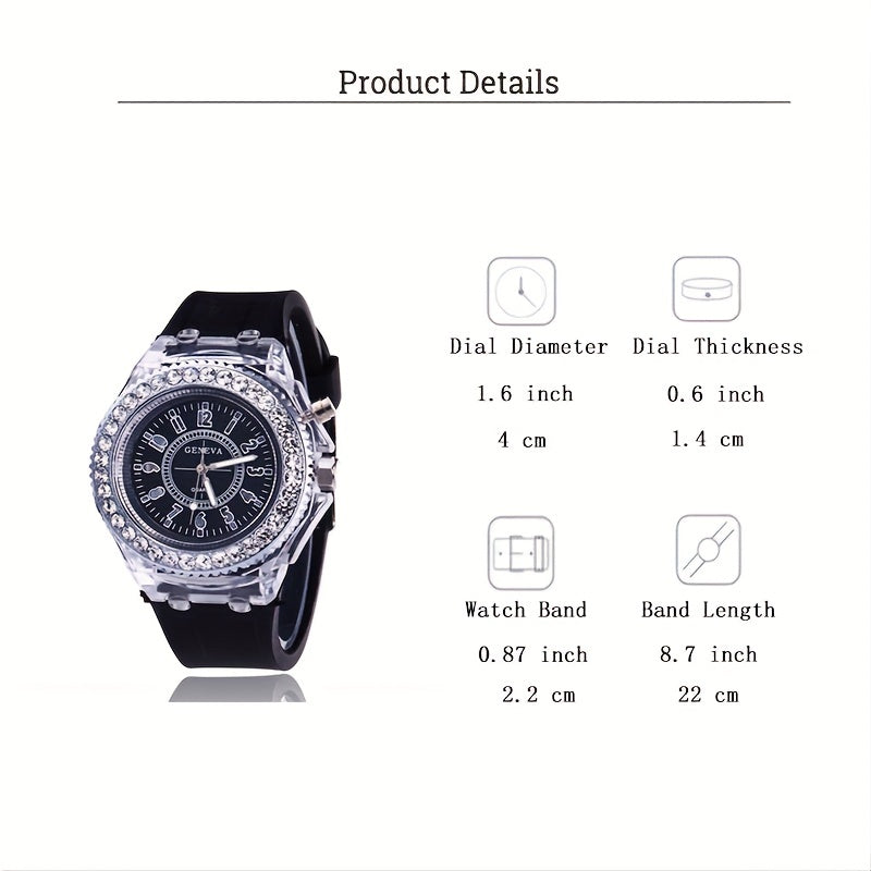 Luminous Rhinestone Full Edge Dial Watch with Silicone Quartz for Boys and Girls, Great for School Supplies and Gifts.