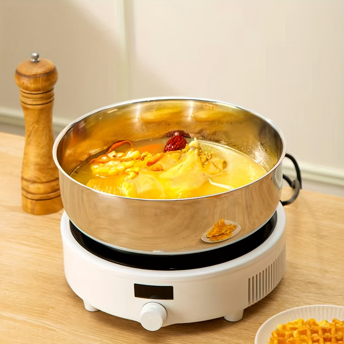 A practical kitchen set with a stainless steel basin, a spacious kneading bowl, a versatile vegetable washing basin, and a soup pot.