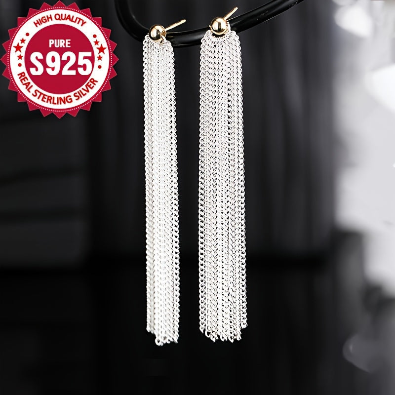 Elegant and Hypoallergenic Galaxy Waterfall Long Tassel Drop Earrings in Luxurious 925 Sterling Silver - Perfect for Daily and Special Occasions, Great Christmas Gift, Timeless Luxury and Sexy Style