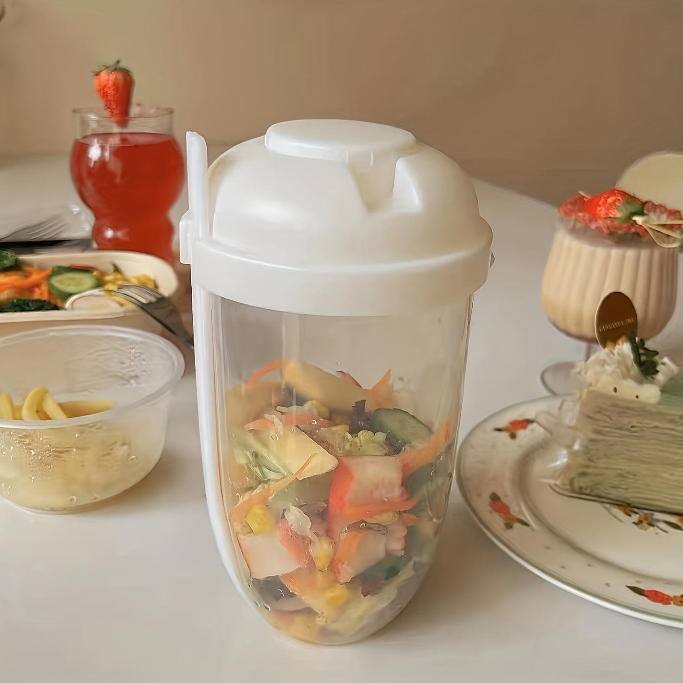 1pc Fresh Salad Cup, 
Keep Fit Salad Meal Shaker Cup,
1000ml/33.81oz,
Portable Fruit Vegetable Milk Cup, 
19.99cm X 5.92cm