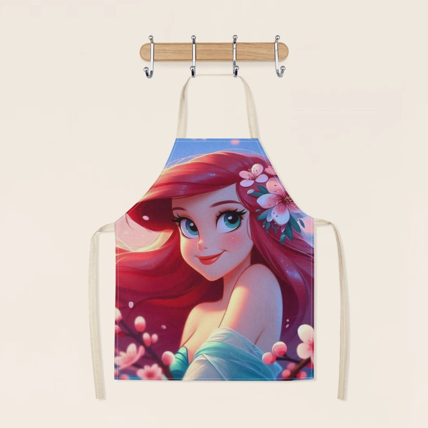 Elegantly stylish 1pc Disney Elsa Princess Cartoon Printed Apron, made with waterproof polyester woven fabric featuring a floral pattern. Perfect for use in the home, hotel, supermarket, restaurant, fruit shop, and milk tea stand.