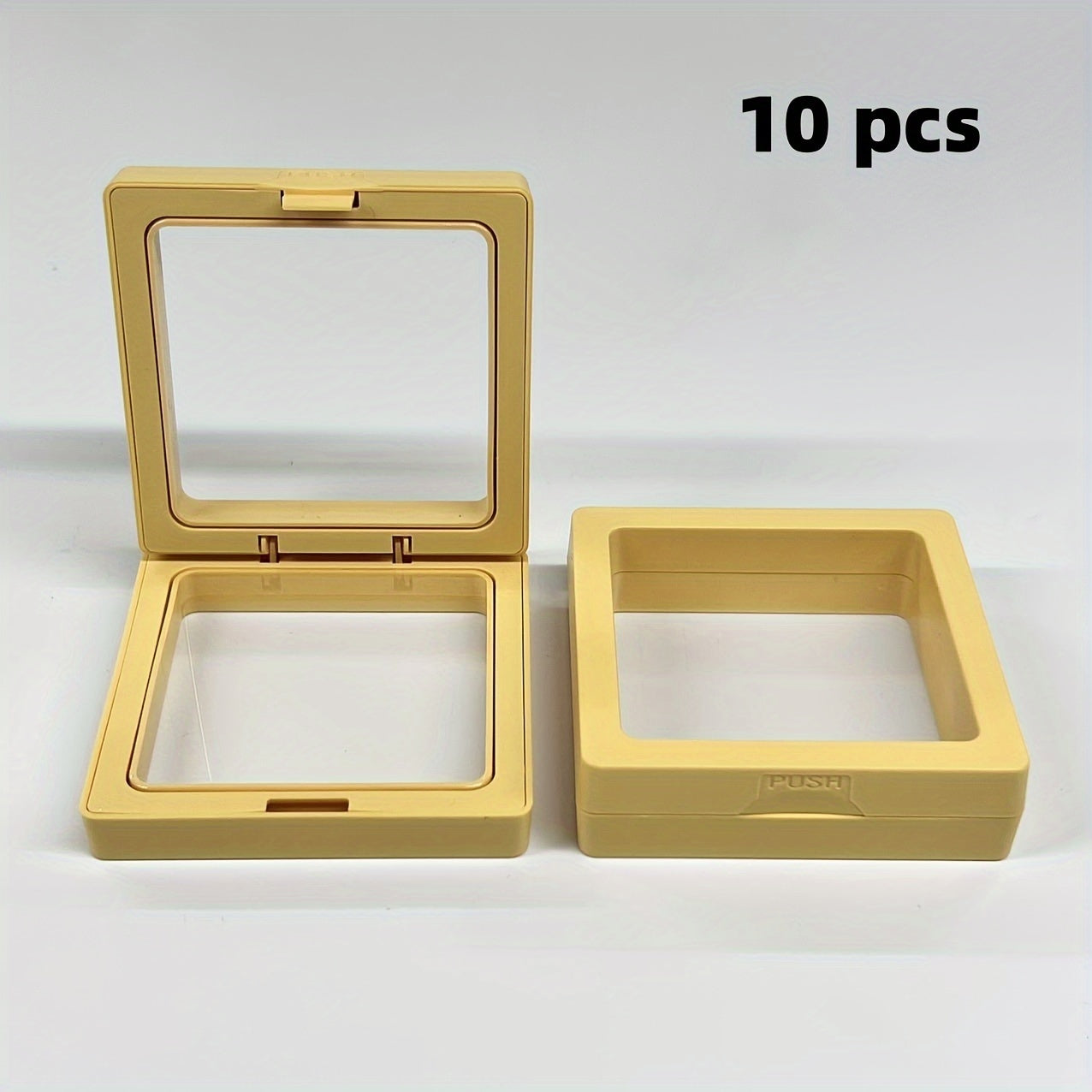 10-pack of floating jewelry boxes for rings, bracelets, earrings, and necklaces.