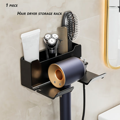 Wall-mounted hair dryer storage rack for home use without punching.