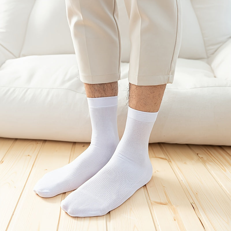 5 pairs of men's thin breathable business socks for summer, mid-calf length.