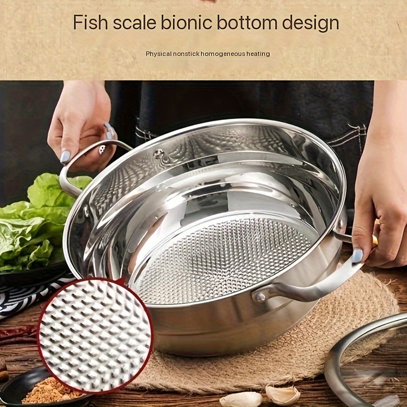 Durable and Thickened Premium Steamer Pot made of 304 Stainless Steel with Glass Lid for Easy Cooking and Serving.