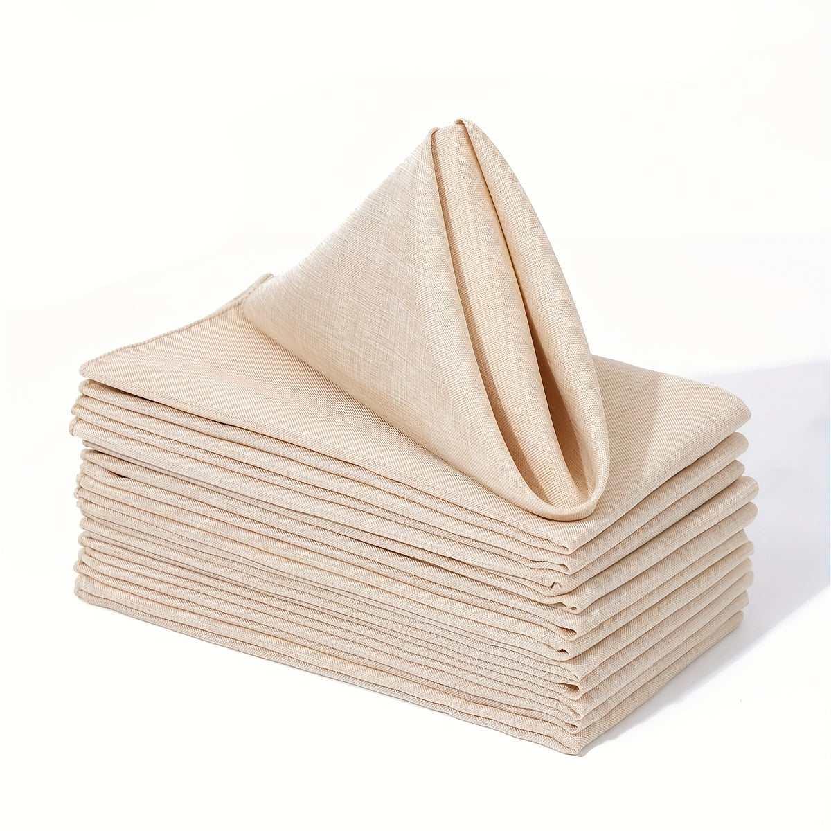 12 Elegant Beige Polyester Blend Dinner Napkins - 45.72x45.72 cm Square, Soft & Durable for Special Occasions