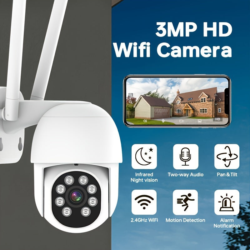 Wireless Outdoor Security Camera with 360° Viewing, Motion Detection, Two-Way Talk, Color Night Vision, 2.4G WiFi IP Camera for Home Surveillance