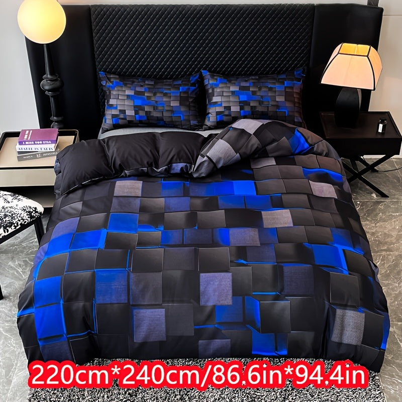 Technological Sense Geometry Duvet Cover Set - 2 or 3 Pieces Available. Features Cool 3D Digital Printing, Ideal for Bedroom or Guest Room. Set includes 1 Duvet Cover and 1 or 2 Pillowcases. Core not included.