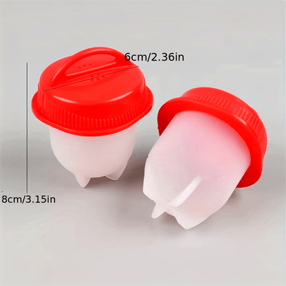 Red silicone egg cups for fluffy steamed eggs, perfect for home cooking and baking.