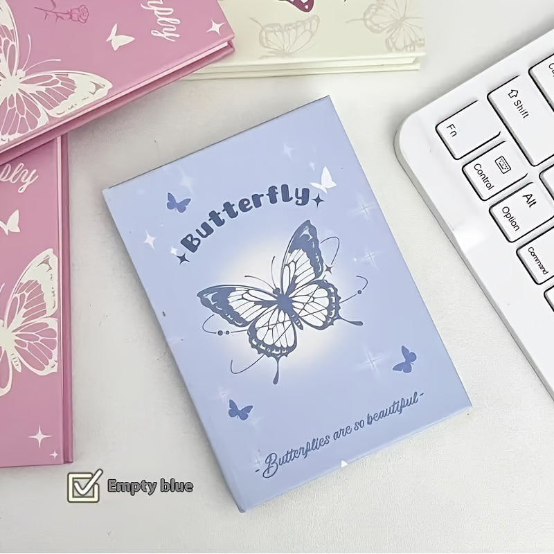 Personalized butterfly-themed notepad with space-themed paper, college ruled, portable for students age 14+, no feathers