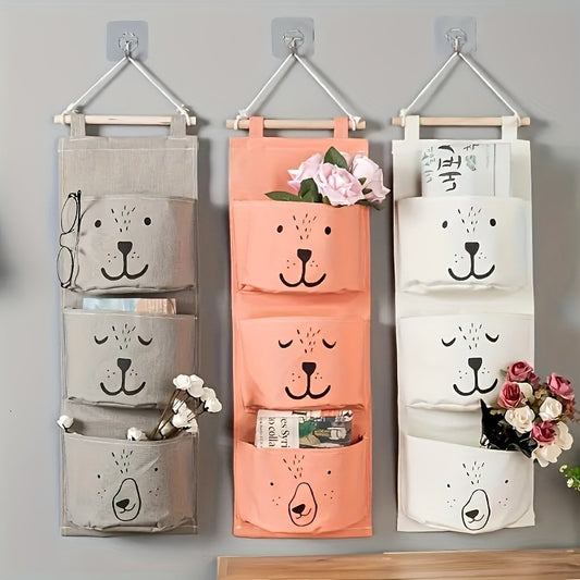 Waterproof fabric hanging storage bag with multi-color door behind storage pouch for dormitory.