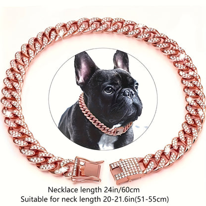 1pc Rhinestone Cuban Chain Dog Collar for Pets, 13mm Wide