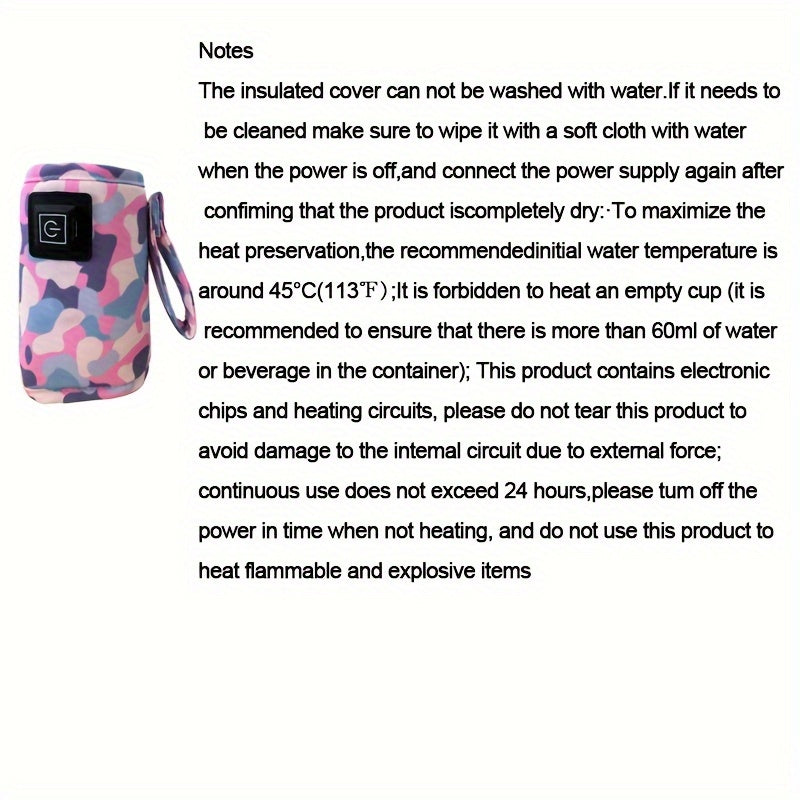 Portable USB bottle warmer for travel, camping, and outdoor adventures. Great for keeping milk formula warm on the go. Can be used in the car, stroller, or at home. The insulated bag keeps bottles warm for nursing. Makes a perfect Easter gift for