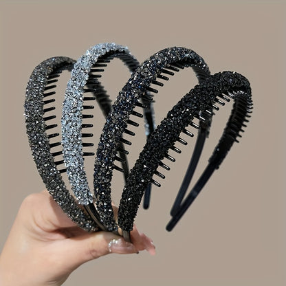 3-piece rhinestone hair grips set with anti-slip headband for styling.