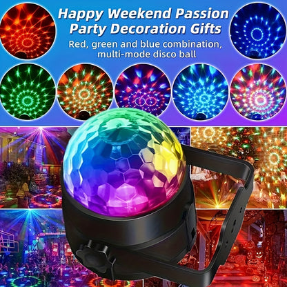 1pc RGB Disco Ball Light with 7 modes remote control for creating a vivid party atmosphere. Ideal for family rooms, dance parties, bars, karaoke, weddings, etc! Includes USB mini car DJ