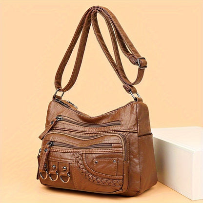 2023 New Fashion Mom Bag: Women's Casual Messenger Bag with Adjustable Strap, Large Capacity and Trendy Sewing Thread Detail.