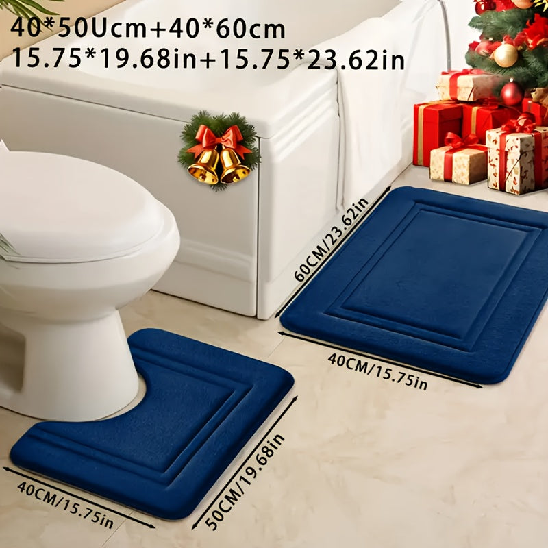 Two coral fleece bath mats, absorbent and non-slip, made from soft polyester knit fabric, 530gsm, 1.3cm thick, suitable for tub, shower, and bathroom decor.