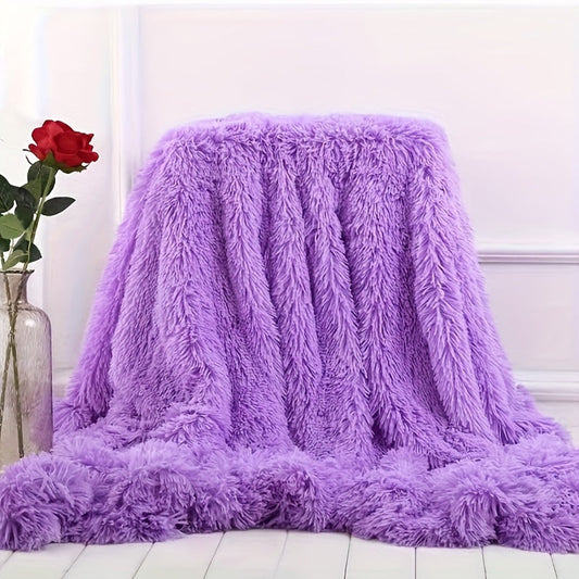 Luxurious Purple Shaggy Blanket with Double-Layer Design, Soft French Style Fleece Throw, Cozy Plush Sofa Cover, Nordic Home Decor Piece