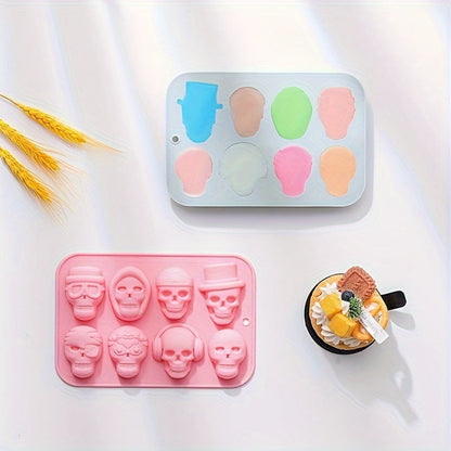 Silicone Mold Tray in Skull Shape with 8 Cavities, Perfect for Making Chocolate, Baking Cake, Jelly, Halloween Candy, Ice Cubes, Crafted from Durable Non-Stick Silicone