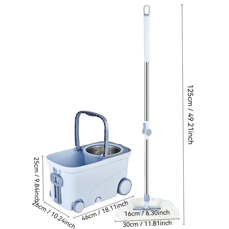 Get your hands on the 1-piece EasyClean Spin Mop and Bucket Set! This set comes with a self-wringing microfiber mop head, a thickened mop head, and centrifugal water dumping. Perfect for use in the living room, bedroom, bathroom, toilet, and kitchen.