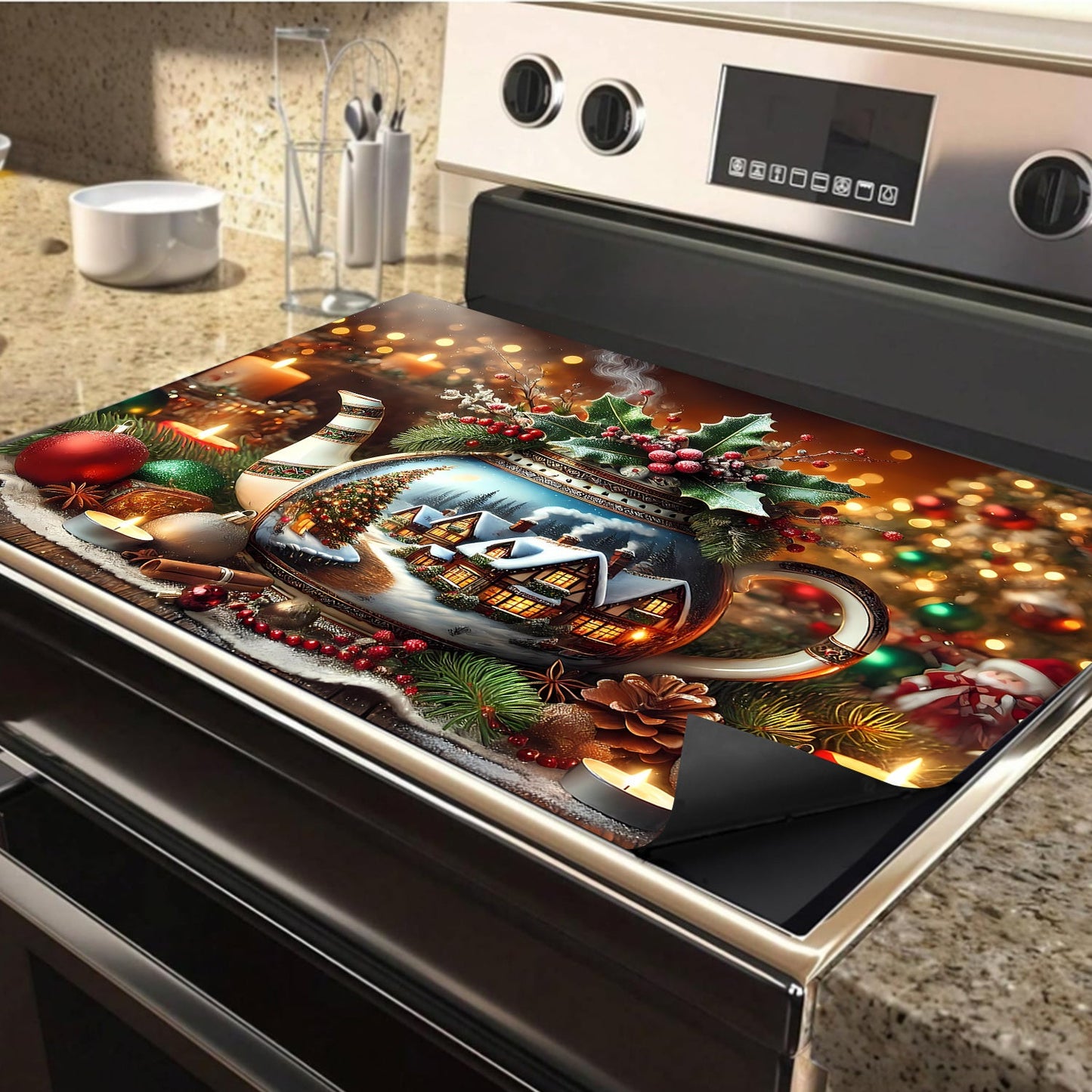 Protect your electric glass stove or cooktop with this festive Christmas-themed anti-slip stove top protector. This waterproof, scratch-preventing, and heat-resistant cover is perfect for keeping your appliances safe and clean. It's easy to clean and